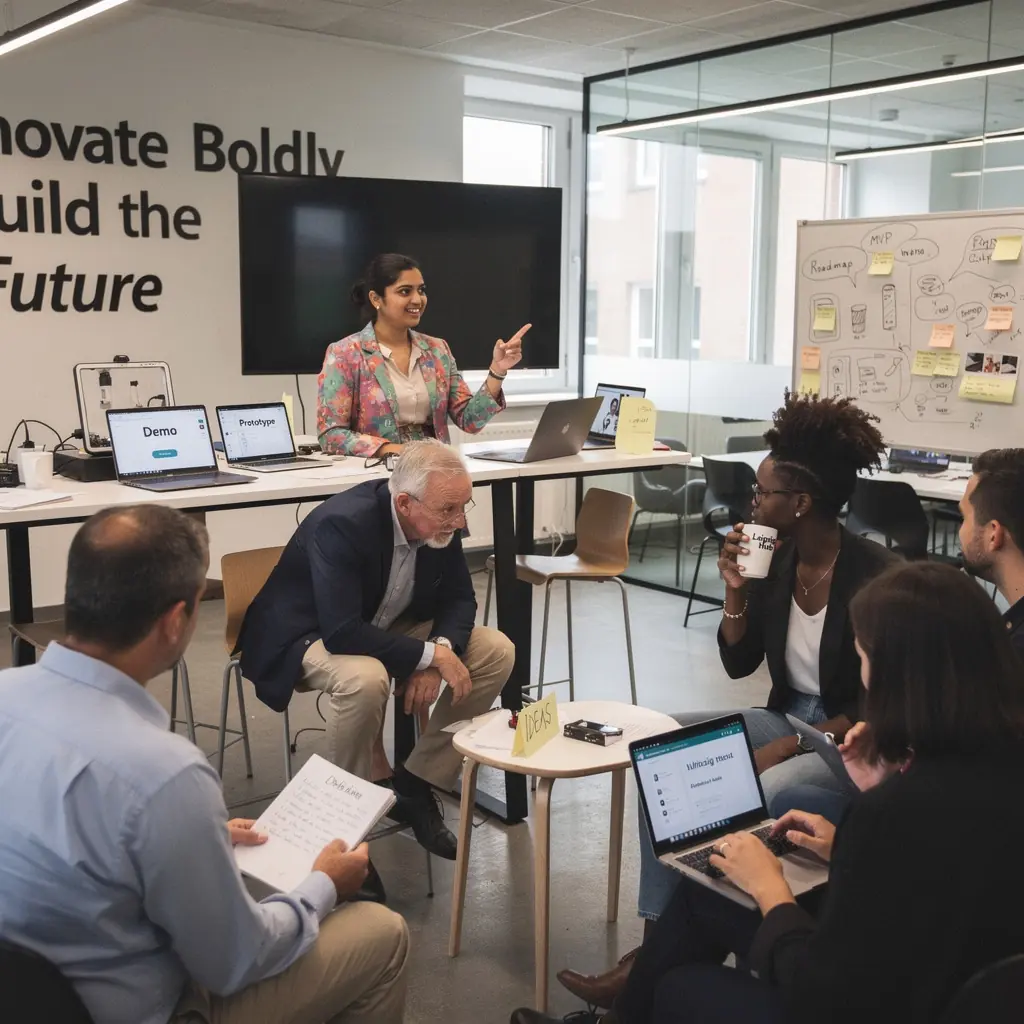 Ein Redner präsentiert innovative Technologien vor einem interessierten Publikum.