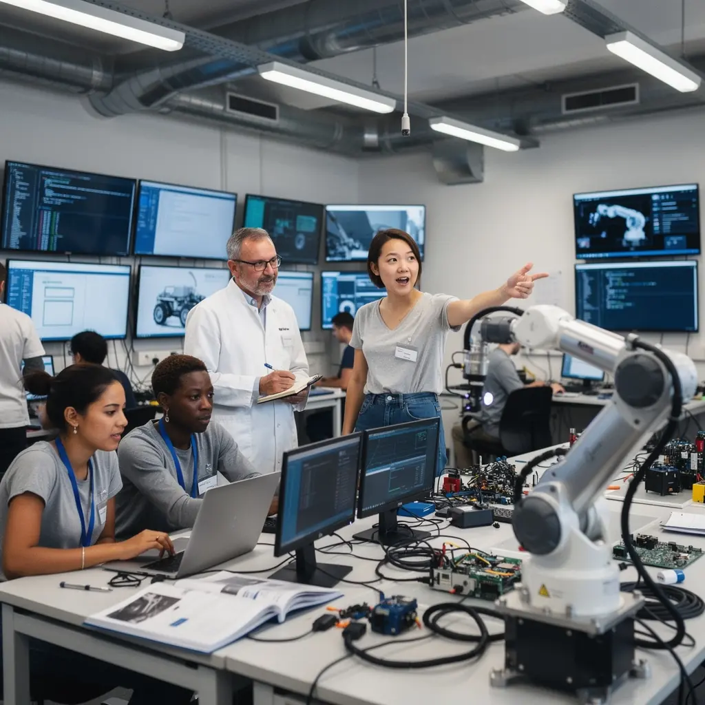 Eine Gruppe von Fachleuten tauscht Ideen während eines Workshops aus.