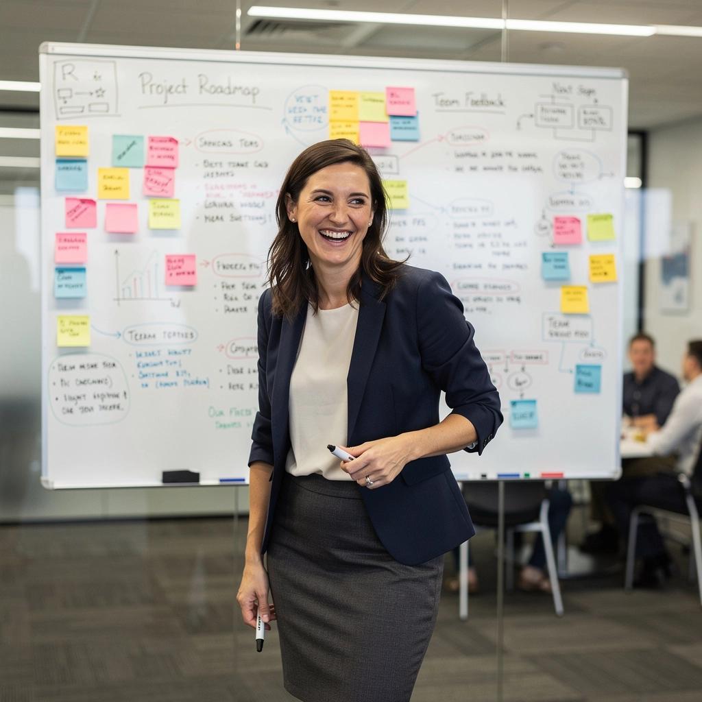 Notizen und Diagramme auf einem Tisch, die während einer Diskussion über neue Technologien erstellt wurden.